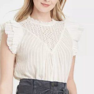 Ruffle Sleeveless Eyelet Blouse